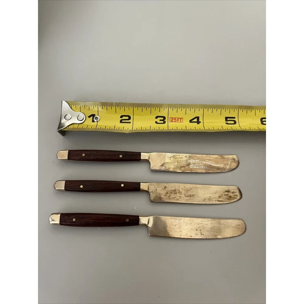 Williams Sonoma Party Butter Knives Set of 6 Teak Gold Tone 70s